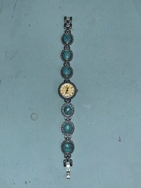 Silver-Tone Turquoise Stone Bracelet Watch - Women Jewelry